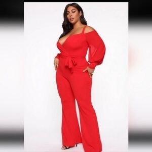 FASHION NOVA 3x  Falling For Your Charm Jumpsuit - Red